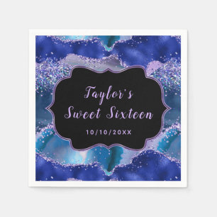 Serviette En Papier Océan d'agate bleu foncé et violet Sweet Sixteen