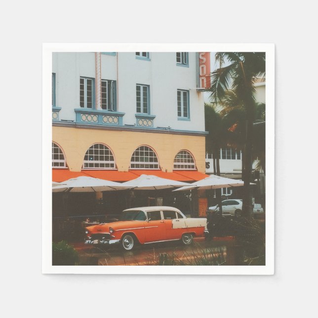 Serviette En Papier Ocean Drive, South Beach, Miami (Devant)