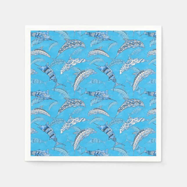 Serviette En Papier Océan Marine Animaux Dolphins Marlins (Devant)