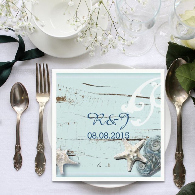 Serviette En Papier océan moderne SeaShells Beach Wedding (modern ocean SeaShells Beach Wedding Paper Napkins)
