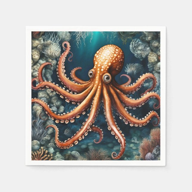 Serviette En Papier Océan Octopus Bleu profond (Devant)