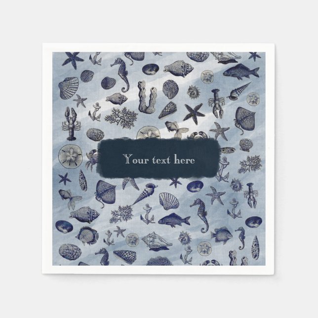 Serviette En Papier Ocean Sea Life Nautical Seashells Beach Mariage (Devant)