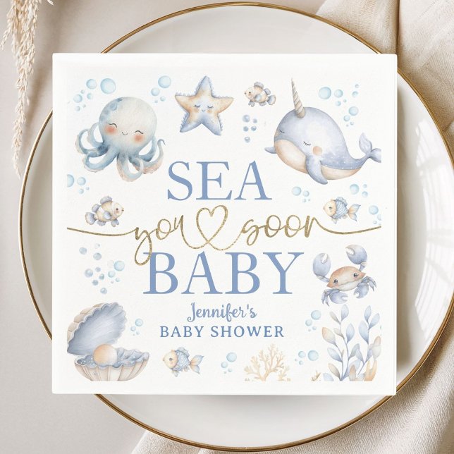 Serviette En Papier Ocean Sea You Soon Baby Shower Boy Blue Paper (Créateur téléchargé)