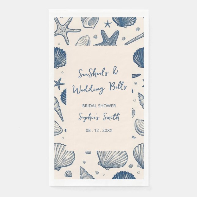 Serviette En Papier Ocean Seashells and Wedding Bells mariage  (Devant)