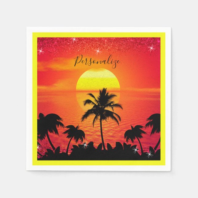 Serviette En Papier Ocean Sunset Plage tropicale Palmiers Personnalise (Devant)