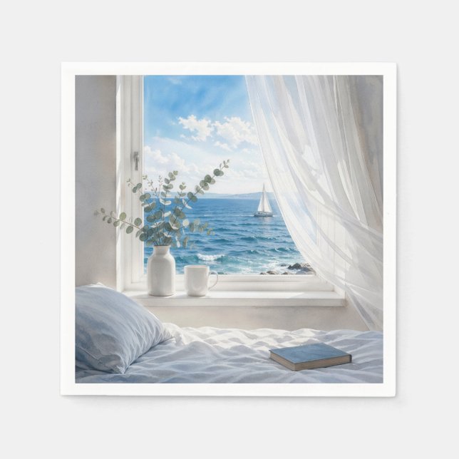 Serviette En Papier Ocean View in a Bedroom Window (Devant)