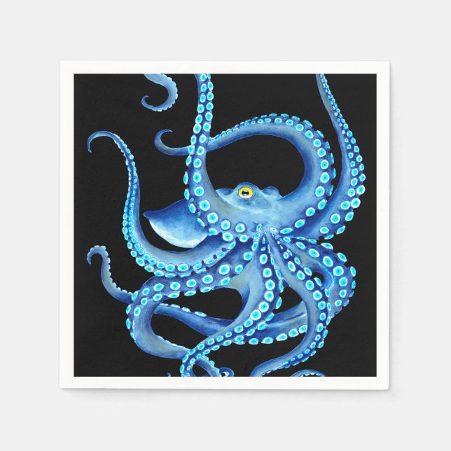 Serviette En Papier Octopus bleu noir (Devant)