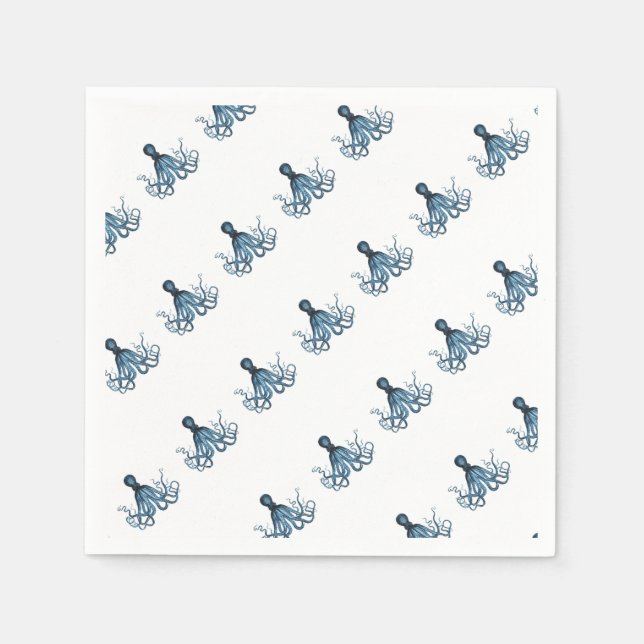 Serviette En Papier Octopus kraken nautique plage côtière bleu (Devant)
