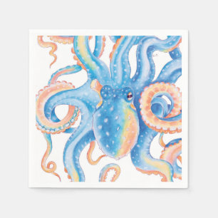 Serviette En Papier Octopus Tentacles Blue Watercolor Art