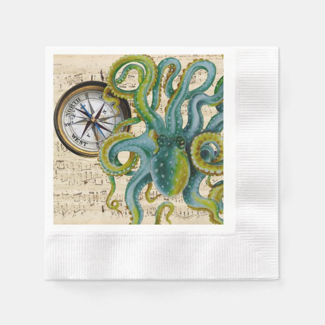 Serviette En Papier Octopus Tentacles Compass Music (Devant)