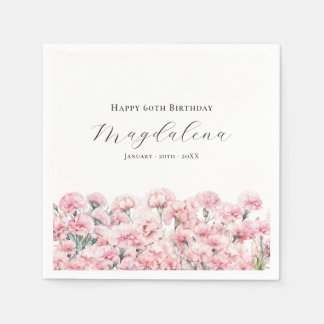 Serviette En Papier Œillet rose pour 60e anniversaire Fleur de naissan