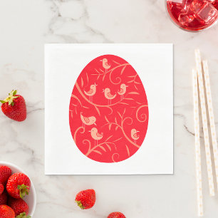 Serviette En Papier Œuf de Pâques rouge avec motif d'oiseaux