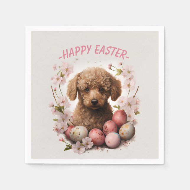 Serviette En Papier Oeufs de caniche de Pâques et fleurs - (Devant)