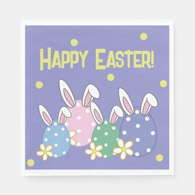 Serviette En Papier Oeufs de l'oreille lapin Joyeux serviettes de Pâqu (Devant)