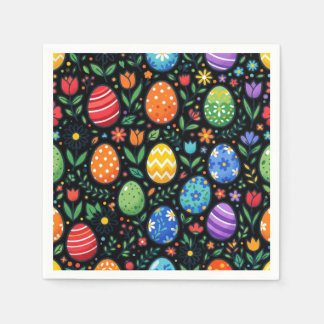 Serviette En Papier Œufs de Pâques et Fleurs Arc-en-ciel