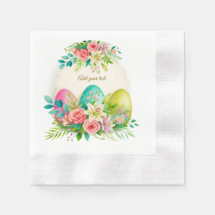 Serviette En Papier Œufs de Pâques floraux et roses roses à l'aquarell