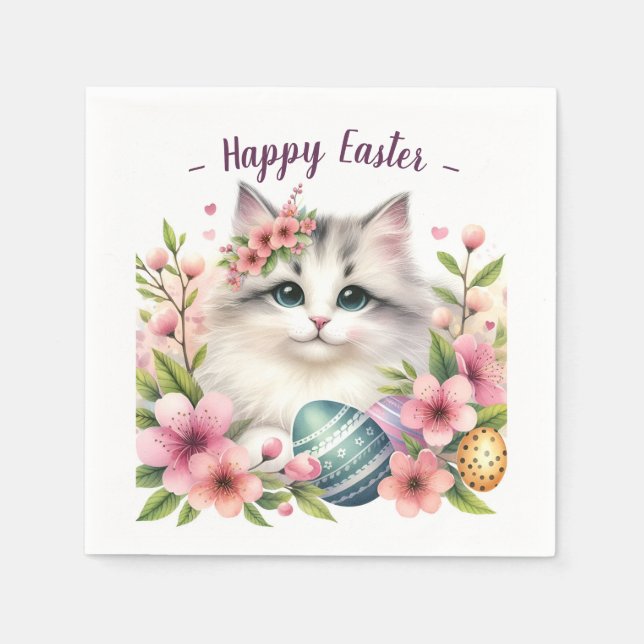 Serviette En Papier OEufs et fleurs de chats de Pâques - (Devant)