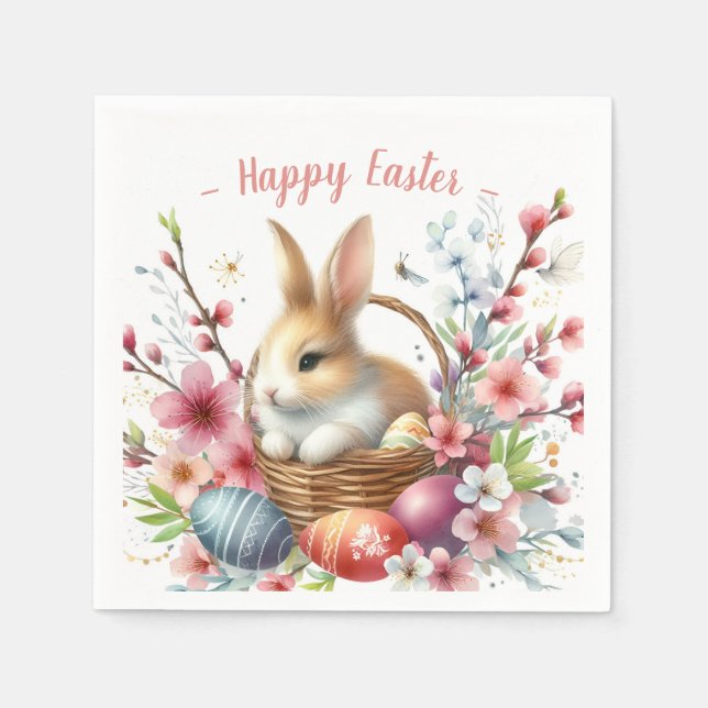 Serviette En Papier OEufs et fleurs de lapin de Pâques - (Devant)