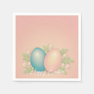 Serviette En Papier OEufs pâques bleu et rose et fleurs printanières