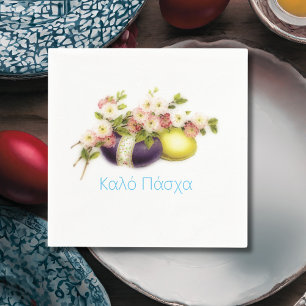 Serviette En Papier Oeufs vintages de Pâques avec fleurs de cerisiers 