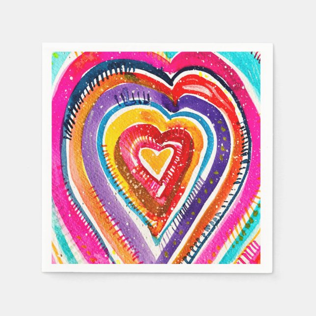 Serviette En Papier OEuvre d'aquarelle du coeur (Devant)