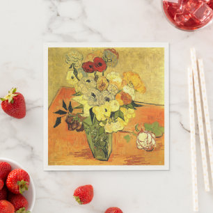Serviette En Papier Oeuvre de Van Gogh, Vase japonais avec Roses,