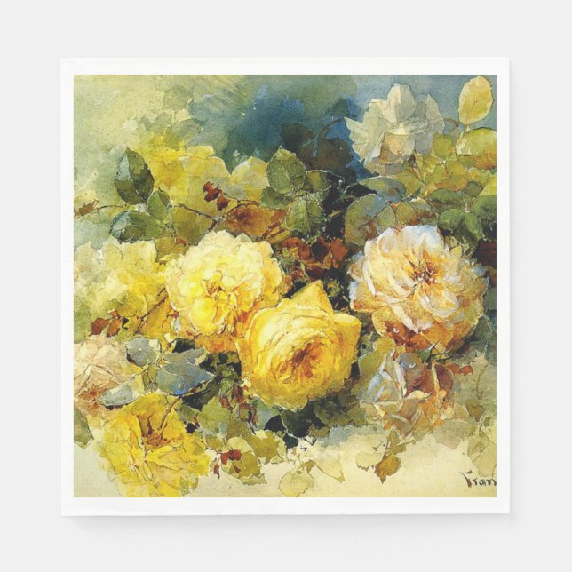 Serviette En Papier OEuvre de Yellow Roses par Franz Bischoff (Devant)