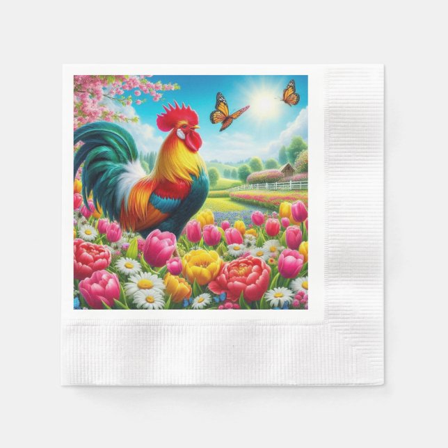 Serviette En Papier OEuvre florale/de printemps/de poulet (Devant)