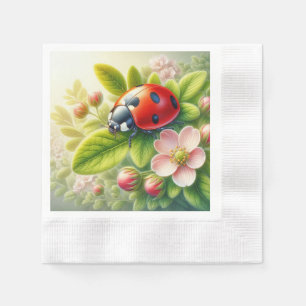 Serviette En Papier OEuvre florale/printanière de coccinelle
