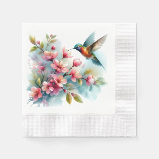 Serviette En Papier OEuvre florale/printanière de colibri (Devant)