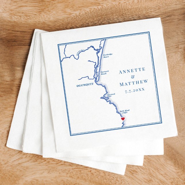 Serviette En Papier Ogunquit Maine Map Mariage élégant (Créateur téléchargé)