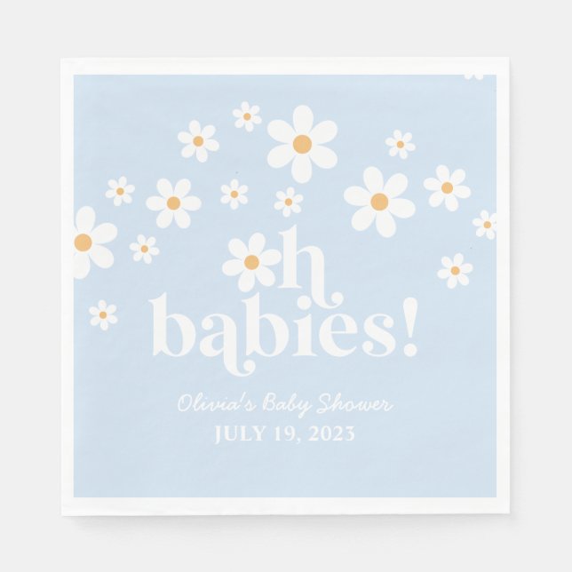 Serviette En Papier Oh Babies ! Baby shower de bouho bleu Retro Daisy (Devant)