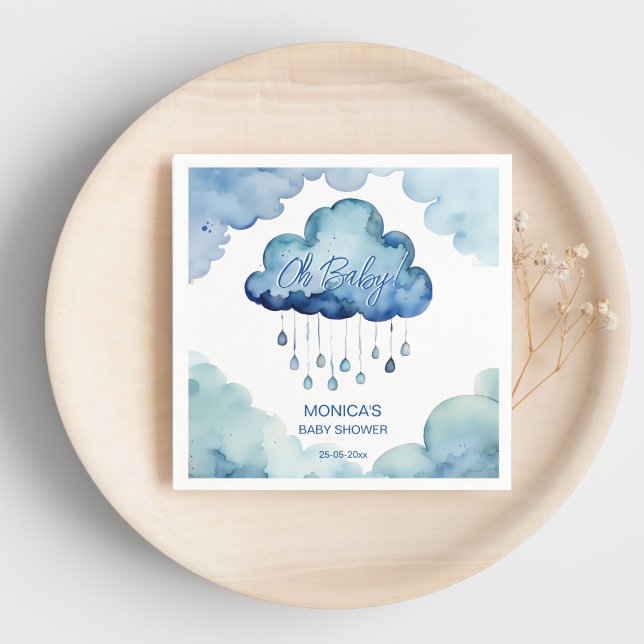 Serviette En Papier Oh Baby baby shower de nuage modèle (Oh Baby blue cloud baby shower template Napkins personalized tableware decor whimsical cloud)
