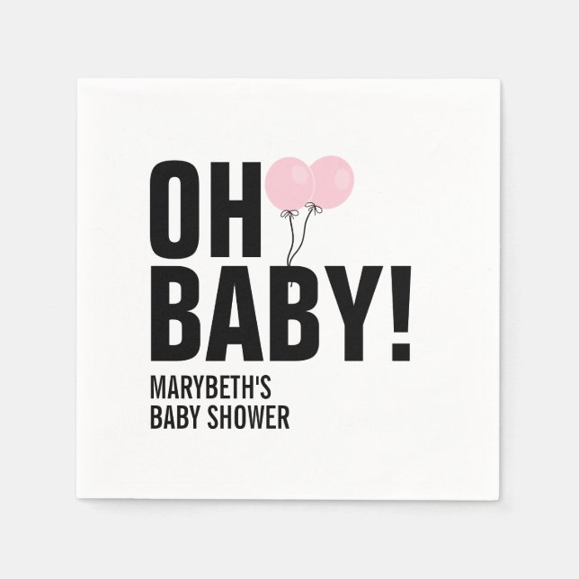 Serviette En Papier Oh Baby Baby shower simple rose de ballon Napkin (Devant)