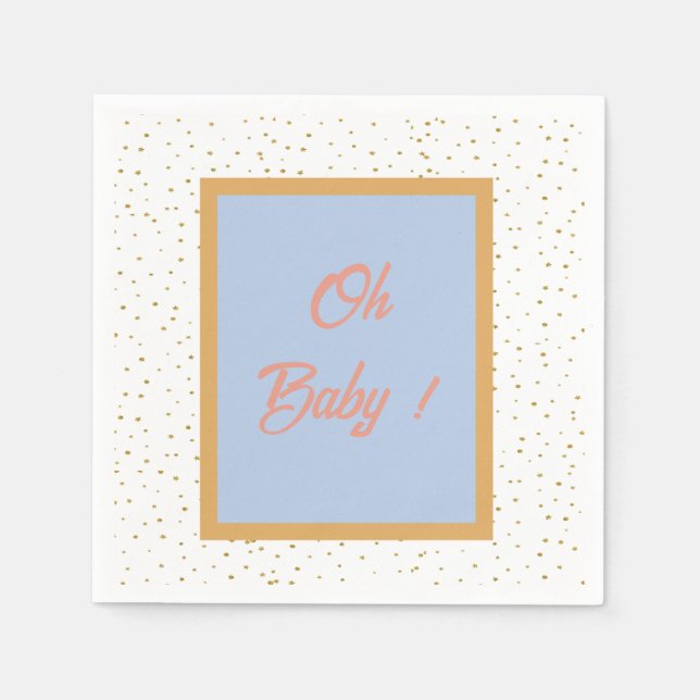Serviette En Papier Oh Baby Blue Gold Ginkgo Baby shower feuille (Devant)