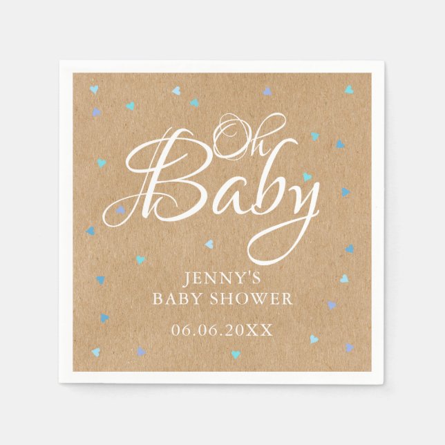 Serviette En Papier Oh Baby Blue Love Hearts Baby shower / Saupoudrer (Devant)