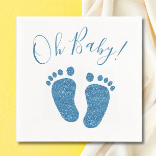 Serviette En Papier Oh Baby Blue Parties scintillant Baby shower pieds
