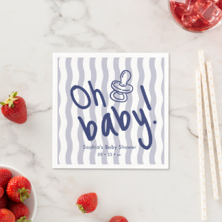 Serviette En Papier Oh Baby Blue Rayures Ondulées Baby Shower