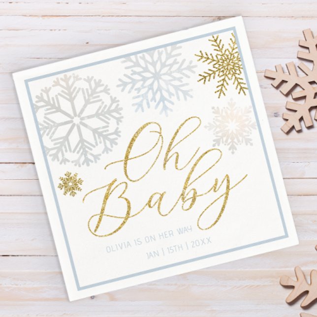 Serviette En Papier Oh Baby Blue Snowflake Douche serviettes (Winter wonderland baby shower paper napkins)