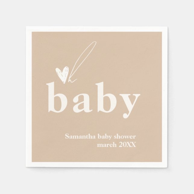 Serviette En Papier Oh Baby Boho Simple Baby shower de coeur (Devant)