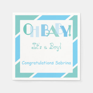Serviette En Papier Oh Baby Boy Blue moderne Baby shower Party serviet