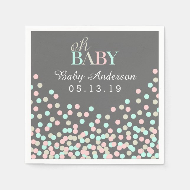 Serviette En Papier Oh Baby Confetti Baby shower Napkin | Bleu rose (Devant)