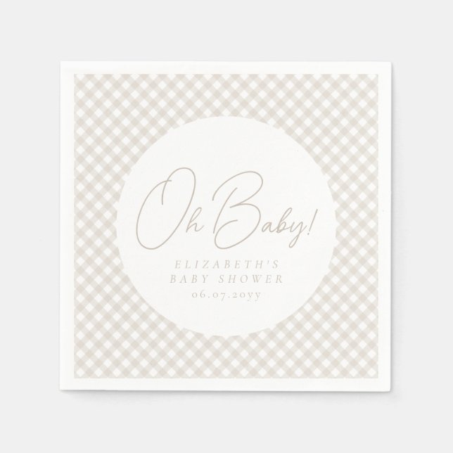 Serviette En Papier Oh baby cute blue gingham baby shower (Devant)
