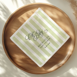 Serviette En Papier Oh Baby Elegant Script & Stripes Baby shower
