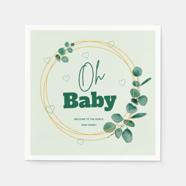 Serviette En Papier Oh Baby Eucalyptus Leaves Baby Shower (Devant)
