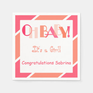 Serviette En Papier Oh Baby Girl Coral Modern Baby shower Party Napkin