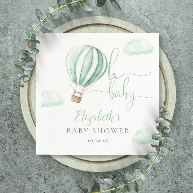 Serviette En Papier Oh Baby Hot Air Balloon Baby shower neutre genre (Oh Baby Hot Air Balloon Gender Neutral Baby Shower Napkins)