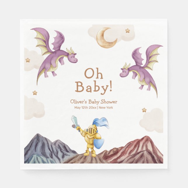 Serviette En Papier Oh Baby Médiéval Fairytale Dragon Baby shower garç (Devant)