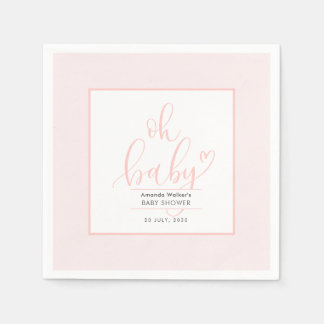 Serviette En Papier Oh Baby Minimal Elegant Pink Script Baby Shower 