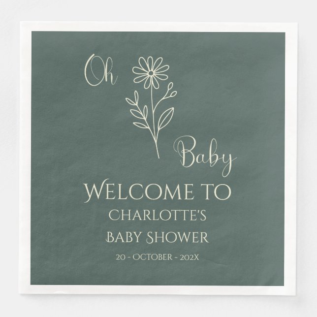 Serviette En Papier Oh Baby Minimalist Wildflower Baby Shower (Devant)